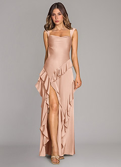 Azazie Sloane Bridesmaid Dresses Rose Gold A-Line Sweetheart Neckline Stretch Satin Dress image1
