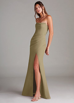 Azazie Leonis Bridesmaid Dresses Moss Green Sheath Strapless Chiffon Convertible Dress image3