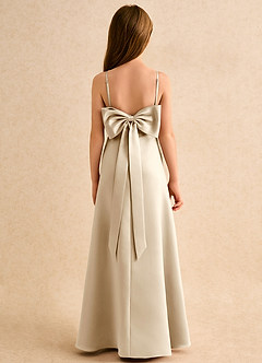 Azazie Joella Girls Formal Flower Girl Dresses Champagne A-Line Pleated Matte Satin Dress image4