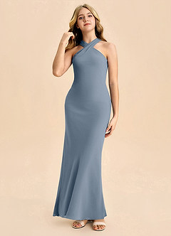 Azazie Doretta Junior Robe Fourreau en Mousseline de soie Plissée Violet Crépusculaire image3