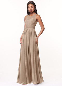 Azazie Nina Bridesmaid Dresses Taupe A-Line Pleated Chiffon Dress image4