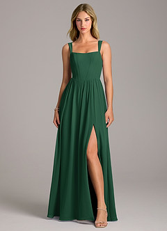 Azazie Rosaline Bridesmaid Dresses Dark Green A-Line Side Slit Chiffon Dress image4