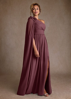 Azazie Lancaster Mère de la mariée Robes Robe Trapèze en Mousseline de soie Ue épaule Sangria image3