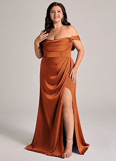Azazie Johana Bridesmaid Dresses Cinnamon Mermaid Off the Shoulder Stretch Satin Convertible Dress image8