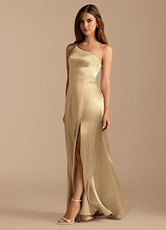 Azazie Trina Jurken voor bruidsmeisjes Jurk van Metaalachtig Satijn met A-Lijn One-Shoulder Champagne image1