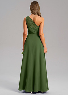 Azazie Phaedra Bridesmaid Dresses Olive A-Line One Shoulder Chiffon Dress image2