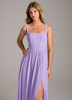 Azazie Rosaline Bridesmaid Dresses Lilac A-Line Side Slit Chiffon Dress image2