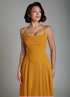 Azazie Ira Robes de demoiselle d'honneur Robe Trapèze en Mousseline de soie Corset Caramel écossais image3