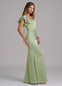 Azazie Elkie 신부 들러리 드레스 인어 스퀘어 네크라인 스트레치 새틴 바닥 길이 드레스 image3