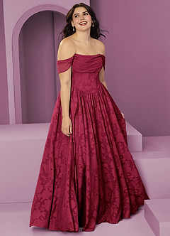 Barbie ♥ Azazie Bridesmaid Dresses Burgundy A-Line Off the Shoulder Floral Burnout Convertible Dress image4