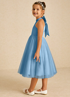 Azazie Dora Flower Girl Dresses Steel Blue A-Line Bow Tulle Dress image4