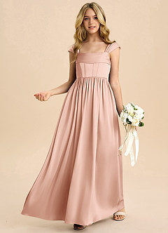 Azazie Hattie Junior A-Linie Plissee Stretch-Satin Kleid Roségold image4