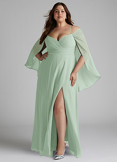 Azazie Cienna Bridesmaid Dresses Agave A-Line Off the Shoulder Chiffon Dress image7