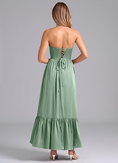 Azazie Leilana Bridesmaid Dresses Agave A-Line Corset Stretch Satin Dress image2