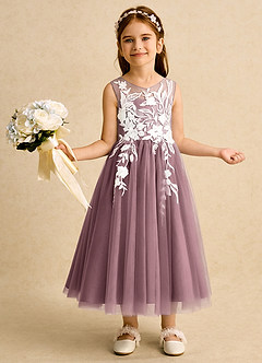 Azazie Sundae Robe Demoiselle D'honneur Fillette Robe Princesse en Dentelle Mauve Vintage image1