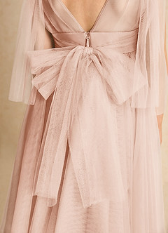 Azazie Dori Robe Demoiselle D'honneur Fillette Robe Trapèze en Tulle Rayé Rose Perle image7