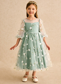 Azazie Elowen Flower Girl Dresses Matcha A-Line Sweetheart Neckline Lace Dress image3
