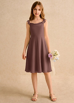 Azazie Pup Girls Formal Flower Girl Dresses Espresso A-Line Pleated Chiffon Dress image4