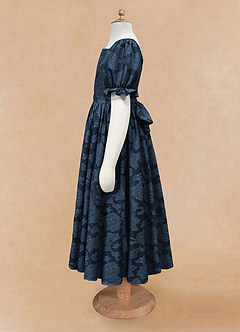 Azazie Joss Flower Girl Dresses Dark Navy A-Line with Sleeves Floral Burnout Dress image6