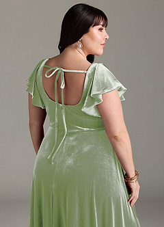 Azazie Bondi Bridesmaid Dresses Dusty Sage A-Line Side Slit Velvet Dress image13