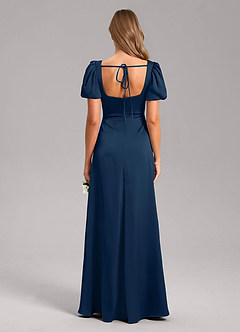 Azazie Fyona Vestidos de damas de honor Vestido de Azul Marino Oscuro de Satén Elástico de Corte en A con Plisado image2