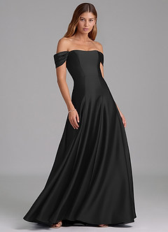 Azazie Seriana Jurken voor bruidsmeisjes Converteerbaar Jurk van Stretch Satijn met A-Lijn Off the Shoulder Zwart image4