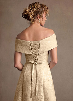 Azazie Harriett Mother of the Bride Dresses Champagne A-Line Off the Shoulder Floral Jacquard Dress image8