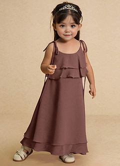 Azazie Temi Flower Girl Dresses Espresso A-Line Spaghetti Strap Chiffon Dress image6