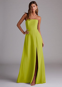 Azazie Wren Vestidos de damas de honor Vestido de Hierba De Limón de Gasa de Corte en A Convertible con Corte Lateral image3