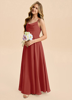 Azazie Gia Junior A-Linie Plissee Chiffon Kleid Terrakotta image7