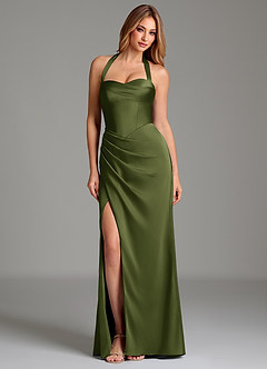 Azazie Serenity Bridesmaid Dresses Olive Mermaid Sweetheart Neckline Stretch Satin Dress image3