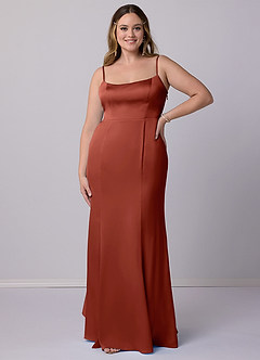 Barbie ♥ Azazie Bridesmaid Dresses Terracotta Mermaid Bow Stretch Satin Dress image9
