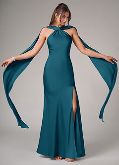 Azazie Kinsley Brautjungfernkleider Meerjungfrau-Linie Seitliche Cut-Outs Stretch-Satin Kleid Tintenblau image2