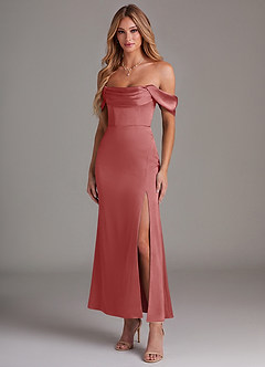 Azazie Saige 신부 들러리 드레스 인어 오프 더 숄더 스트레치 새틴 발목 길이 드레스 image1