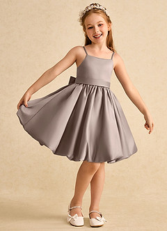 Azazie Davine vestidos de niña de las flores Vestido de Gris Pardo de Satin Mate de Corte En A con Tirante Espagueti image2