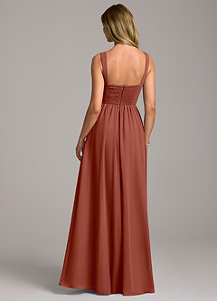 Azazie Rosaline Bridesmaid Dresses Auburn A-Line Side Slit Chiffon Dress image6