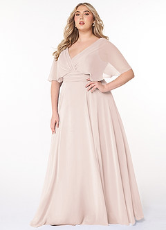 Azazie Pamela Bridesmaid Dresses Rose Petal A-Line V-Neck Pleated Chiffon Dress image6