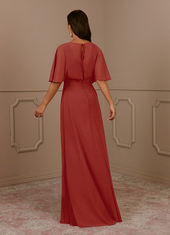 Azazie Oksana Mother of the Bride Dresses Terracotta A-Line V-Neck Pleated Chiffon Dress image3