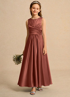 Azazie Ducky Girls Formal Flower Girl Dresses Auburn A-Line Pleated Stretch Satin Dress image4