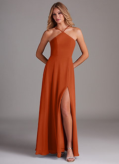 Azazie Bailey Bridesmaid Dresses Burnt Orange A-Line Halter Side Slit Chiffon Dress image5