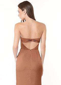 Azazie Leonis Bridesmaid Dresses Bronzer Mermaid Pleated Stretch Satin Convertible Dress image9