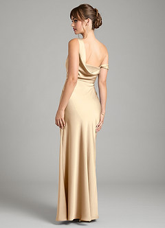 Azazie Madelyn Bridesmaid Dresses Champagne Mermaid One Shoulder Stretch Satin Convertible Dress image2