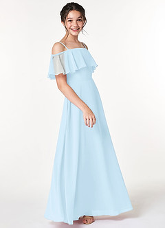 Azazie Maggie Junior Sky Blue A-Line Off the Shoulder Chiffon Dress image4