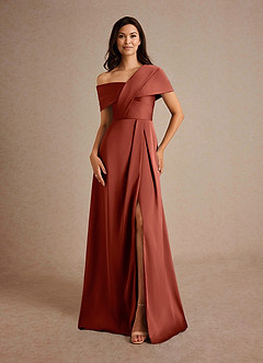 Azazie Milton Mother of the Bride Dresses Terracotta A-Line Pleated Stretch Satin Dress image5
