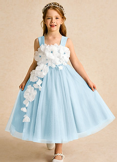 Azazie Dovey Flower Girl Dresses Sky Blue Ball-Gown Bow Tulle Dress image1