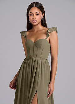 Azazie Denisse Abiti da Damigella Abito A-Line in Chiffon Increspato Willow Green image6
