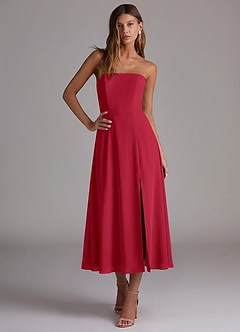 Azazie Wren 신부 들러리 드레스 A라인 스트랩리스 쉬폰 티 길이 드레스 image4