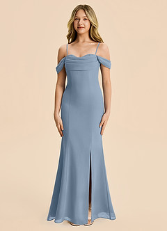 Azazie Nira Junior Dusty Blue Mermaid Ruched Chiffon Dress image6