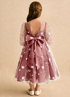 Azazie Elowen vestidos de niña de las flores Vestido Terracota de Encaje de Línea A con Escote corazón image2