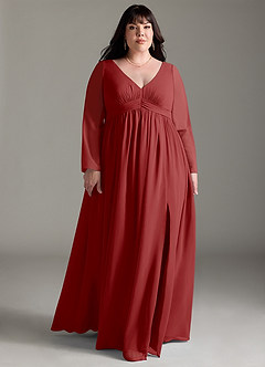 Azazie Teton Zwangerschaps Bruidsmeisjekleding A-Lijn Lange mouw Chiffon Vloerlengte Jurk image9